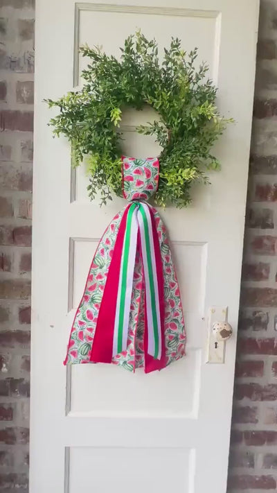 Watermelon Wreath Sash with Ribbon Spring Summer Front Door Decor Mother’s Day Gift for Her Red Green Ribbon Bow Accent