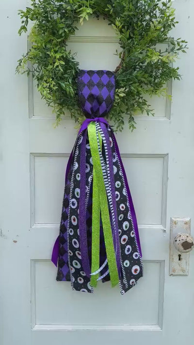 Halloween Wreath Sash Decoration Bow Accent Door Hanging Halloween Decor Gothic Style Ribbon Design Eyeball Pattern Halloween Theme Fall