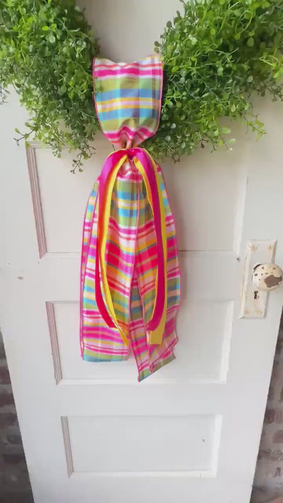 Plaid Wreath Sash with Ribbon Spring Summer Front Door Decor Handmade Bow Ribbon Bundle Accent for Wreaths or Door Displays Home Decor