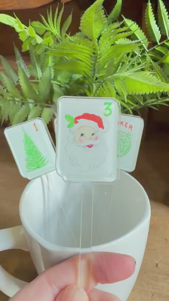 Christmas Mahjong Drink Stirrers Acrylic Cocktail Stirrers Holiday Drink Toppers Mahjong Gift Hostess Gift