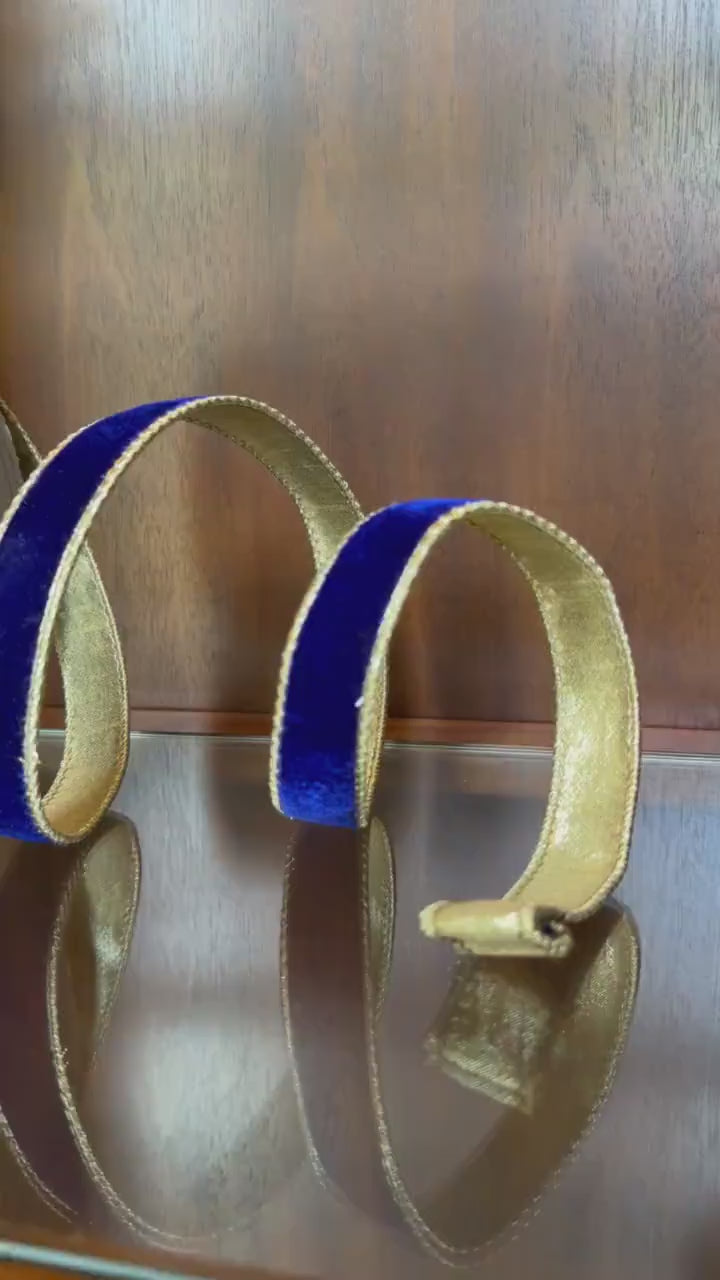 Blue Velvet Wired Ribbon, Luxury Christmas Ribbon, Designer Ribbon for Wreaths, Trees, Garland Holiday Decor D Stevens Ribbon