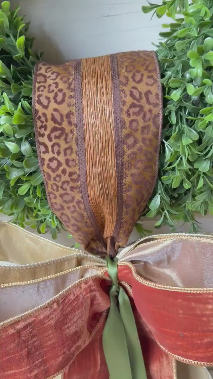 Fall Wreath Sash Leopard Print Rust Velvet Front Door Bow Luxury Autumn Wreath Decor