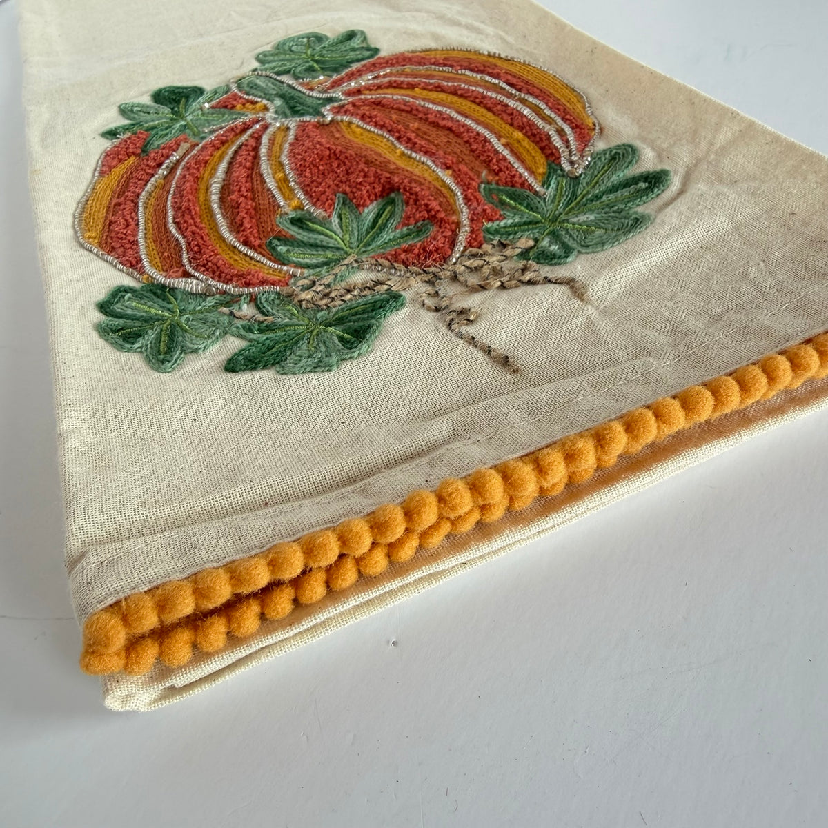 Embroidered Pumpkin Tea Towel