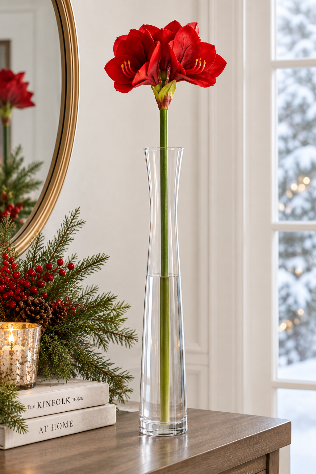 30" Red Real Touch Amaryllis Stem
